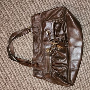 JUICY COUTURE REAL LEATHER LARGE SATCHEL COGNAC BROWN LINED HANBAG IN …